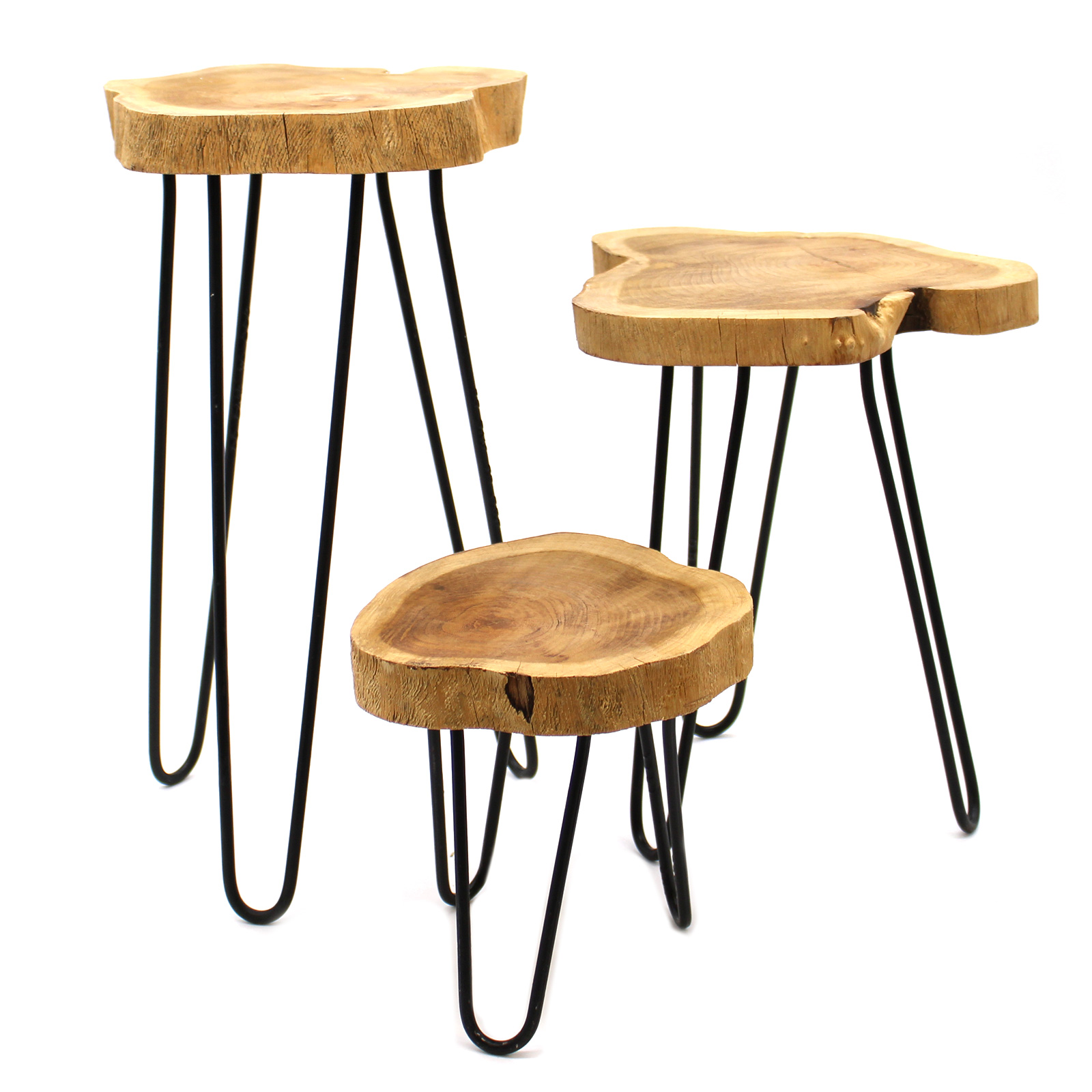 Set of 3 Gamal Wood Plant Stands - Natural - Click Image to Close
