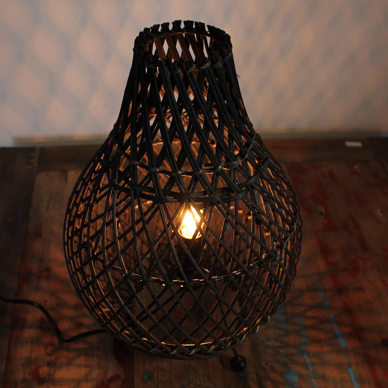 Rattan Table Lamp - Black