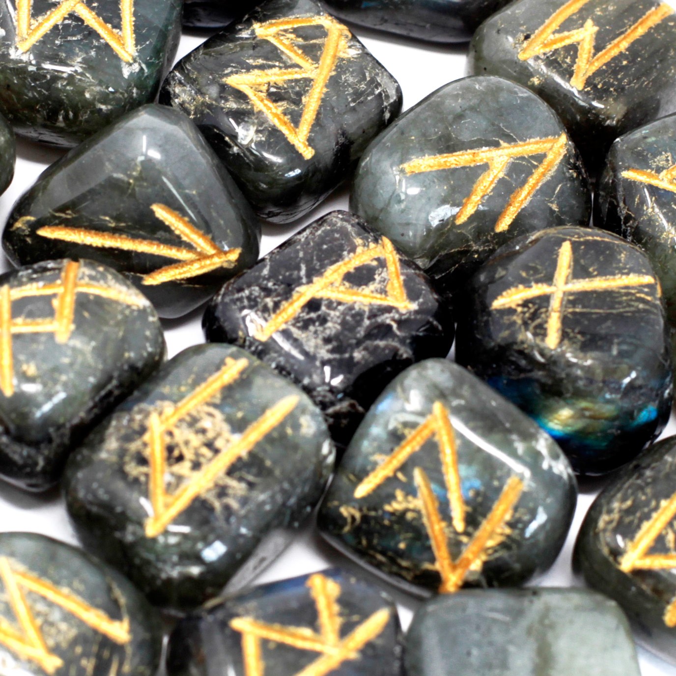 Indian Runes in Pouch - Labradorite - Click Image to Close