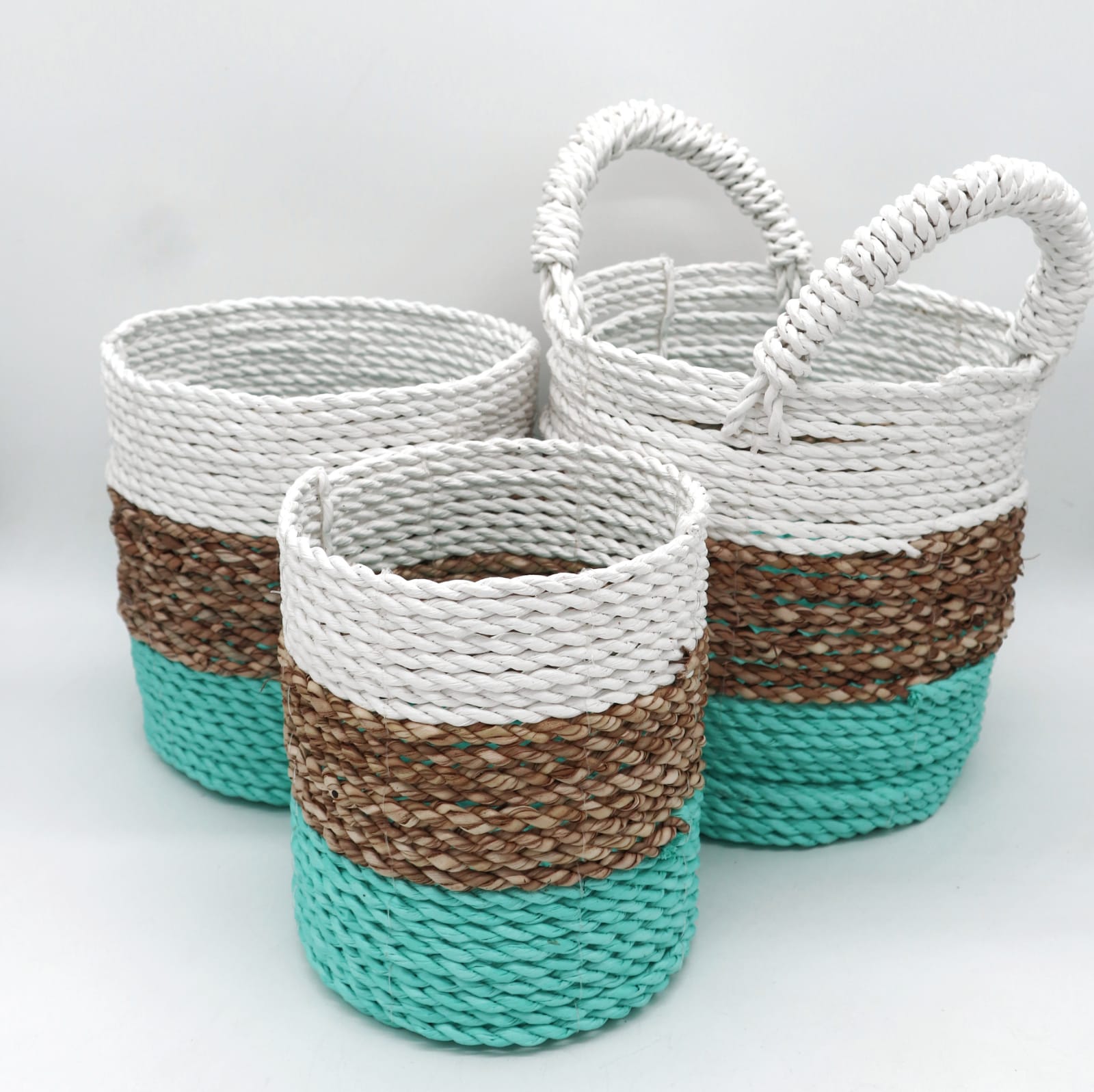 Seagrass Basket Set - Green / Natural / White
