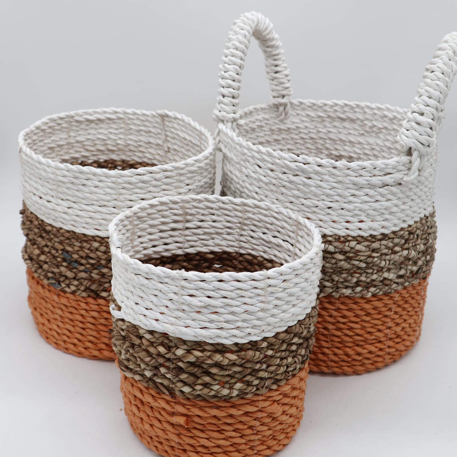 Seagrass Basket Set - Orange / Natural / White