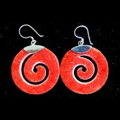 Scroll Design Coral Earrings - Click Image to Close
