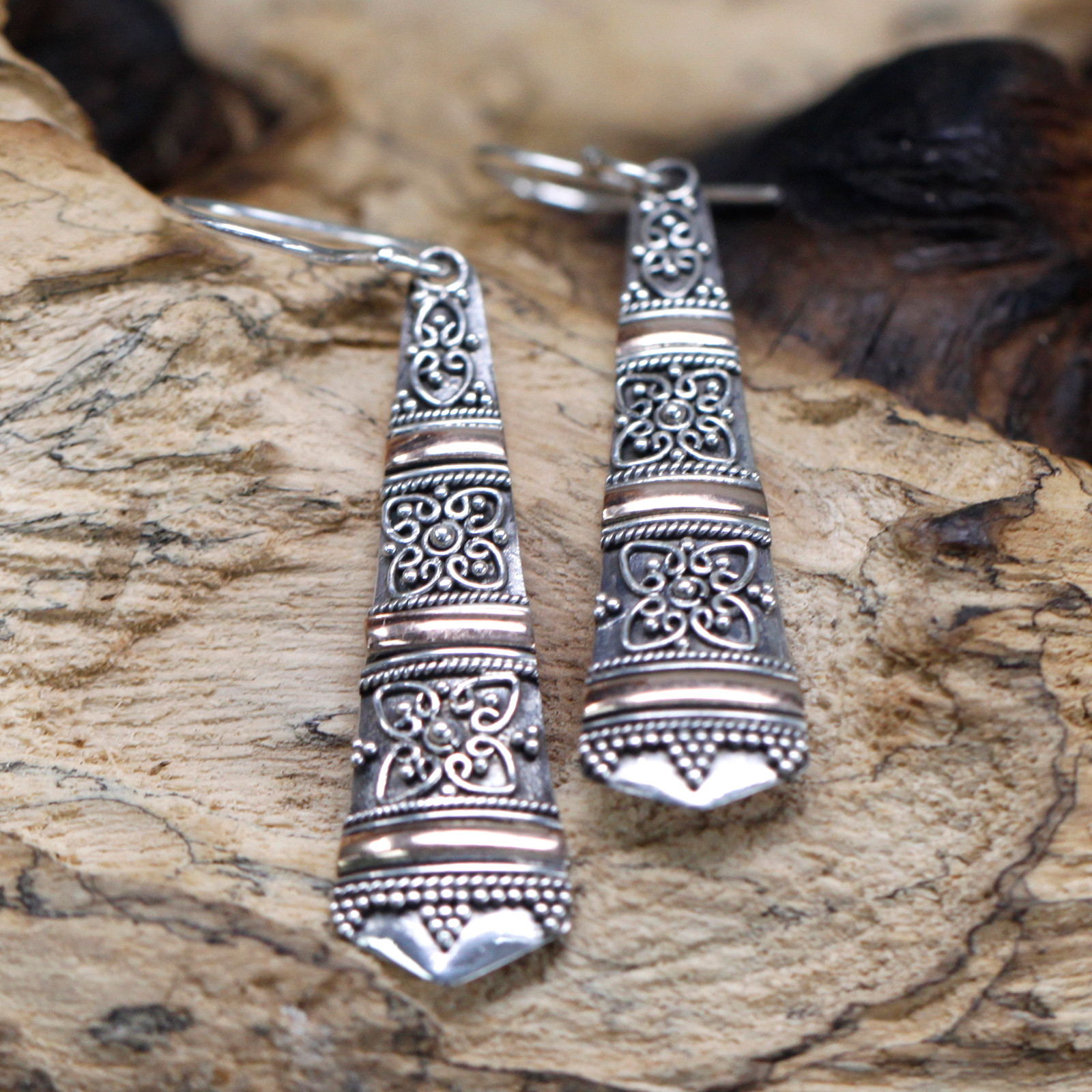 Silver & Gold Earrings - Tribal Drops - Click Image to Close