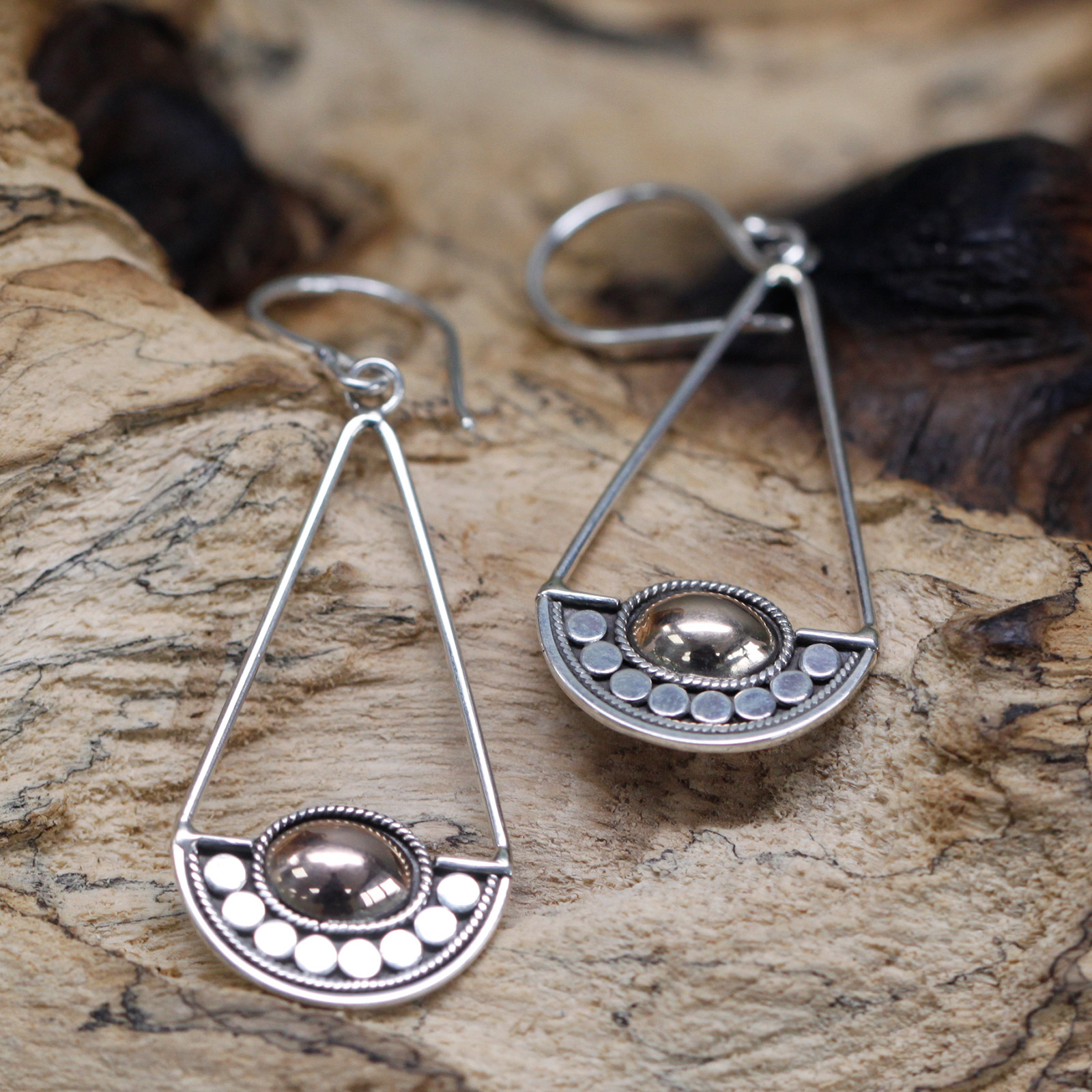 Silver & Gold Earrings - Luna Balance - Click Image to Close