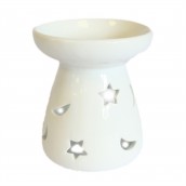 Small Classic White Oil Burner - Moon and Star - Click Image to Close