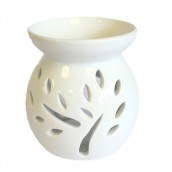 Small Classic White Oil Burner - Tree Cut Out - Click Image to Close