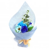 Standing Soap Flower Bouquet - Blue - Click Image to Close