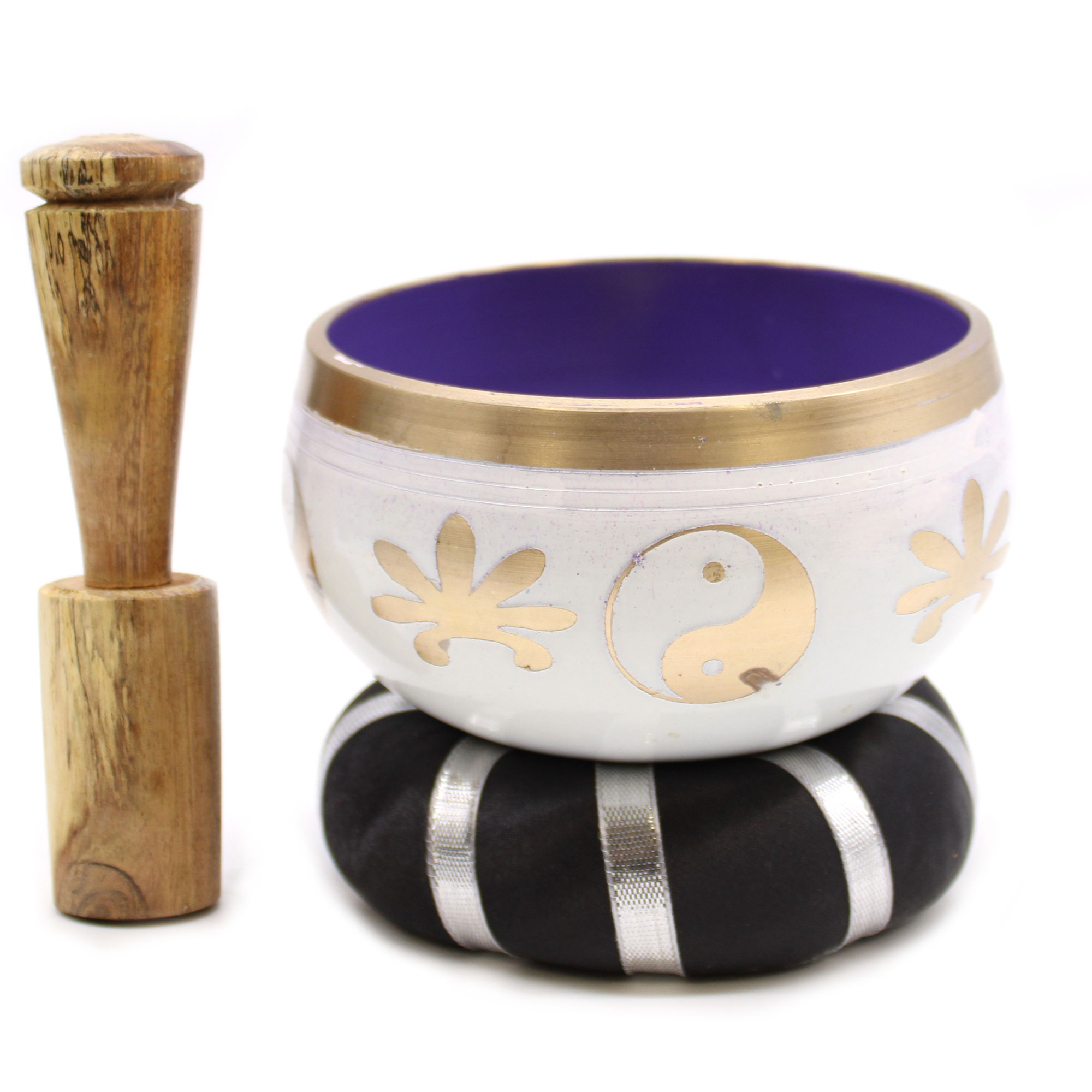Yin & Yang Singing Bowl Set- White/Purple 10.7cm - Click Image to Close
