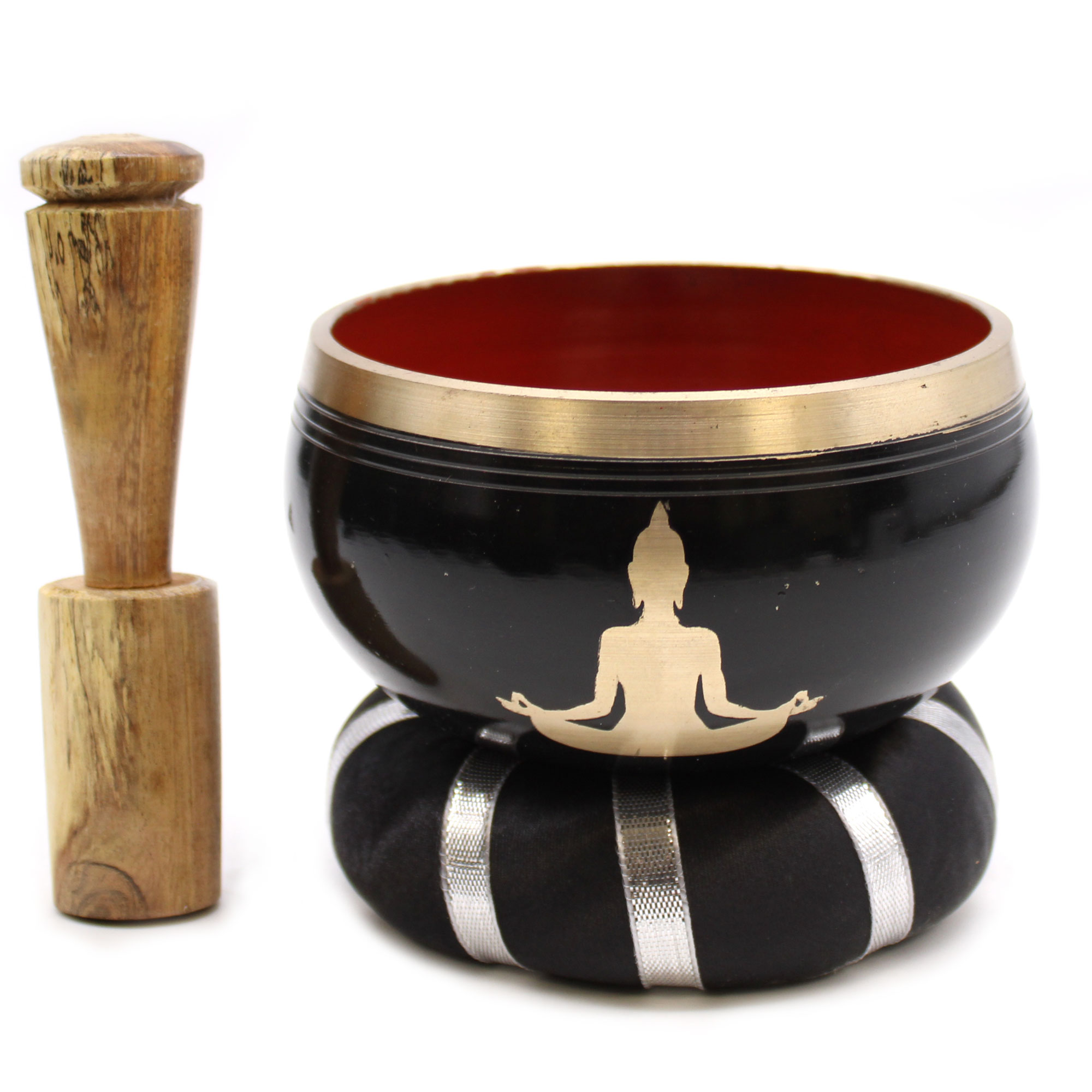 Buddha Singing Bowl Set - Black/Orange 10.7cm - Click Image to Close