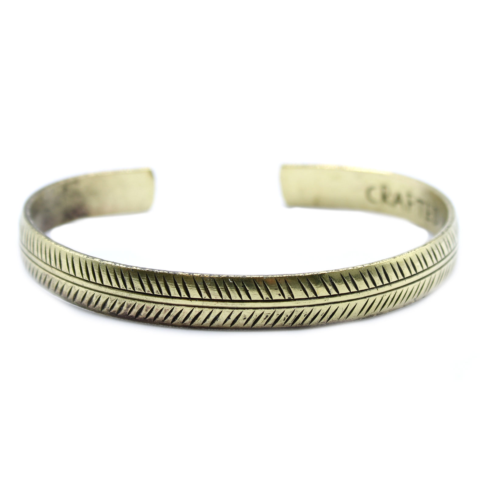 Brass Tibetan Bracelet - Slim Tribal Leaf - Click Image to Close