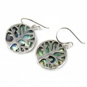 Tree of Life 925 Silver Earrings 15mm - Abalone - Click Image to Close