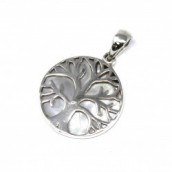 Tree of Life 925 Silver Pendant 22mm - Mother of Pearl - Click Image to Close