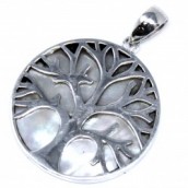 Tree of Life 925 Silver Pendant 30mm - Mother of Pearl - Click Image to Close