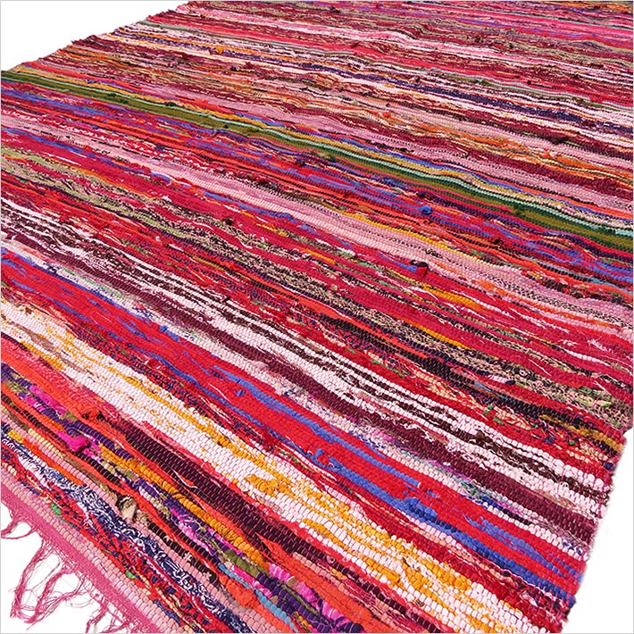 150 x 90cm Luxury Rag Rug - Red - Click Image to Close