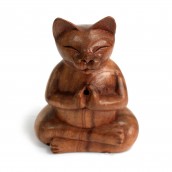 Carved Wooden Incense Burner - Large Yoga Cat - Click Image to Close