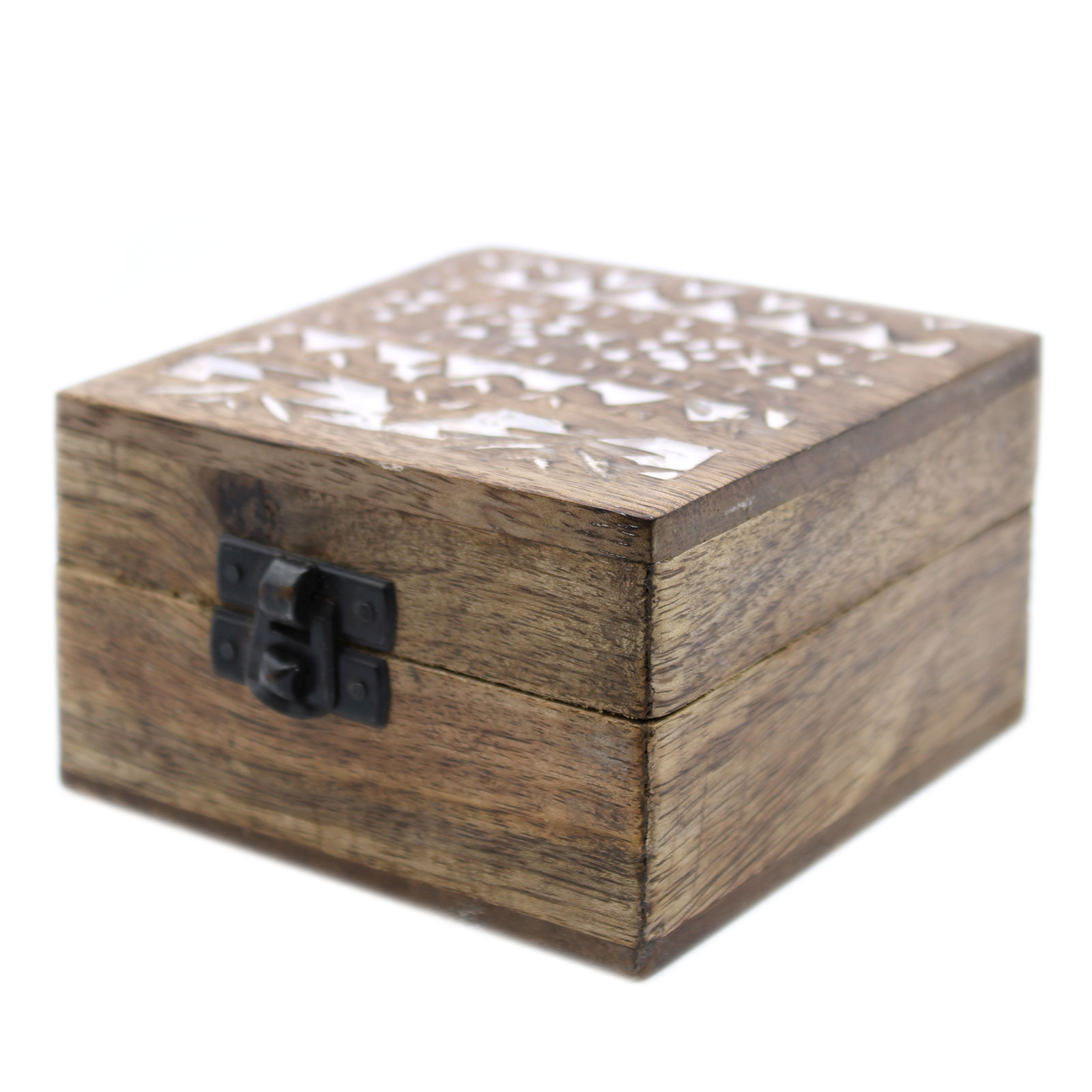 White Washed Wooden Box - 4 x 4 Slavic Design