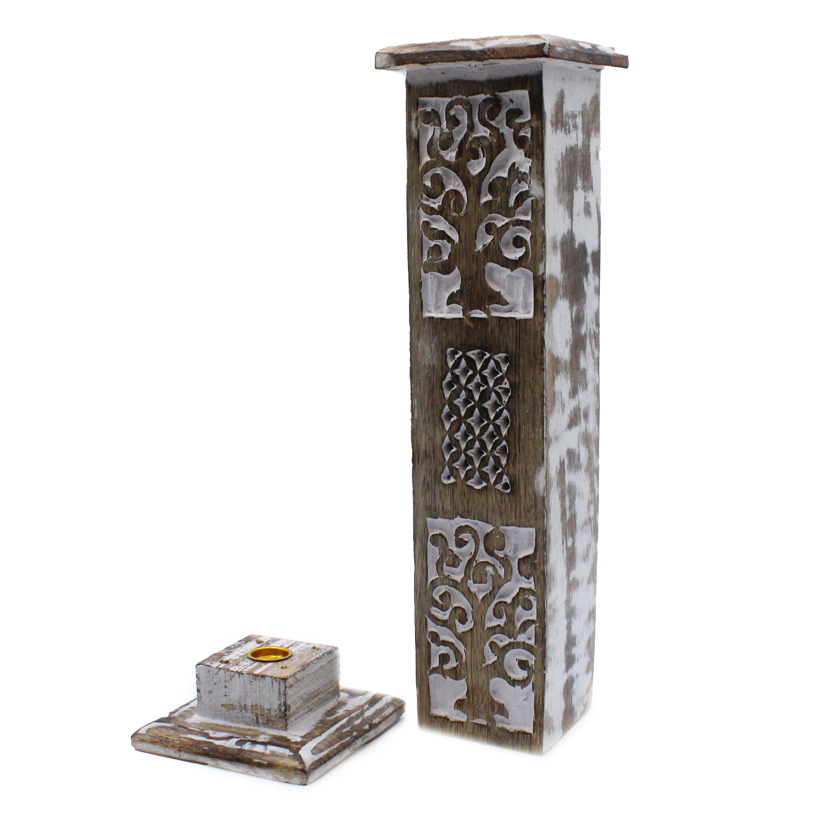 White Washed Incense Holder - Smoke Tower - Click Image to Close