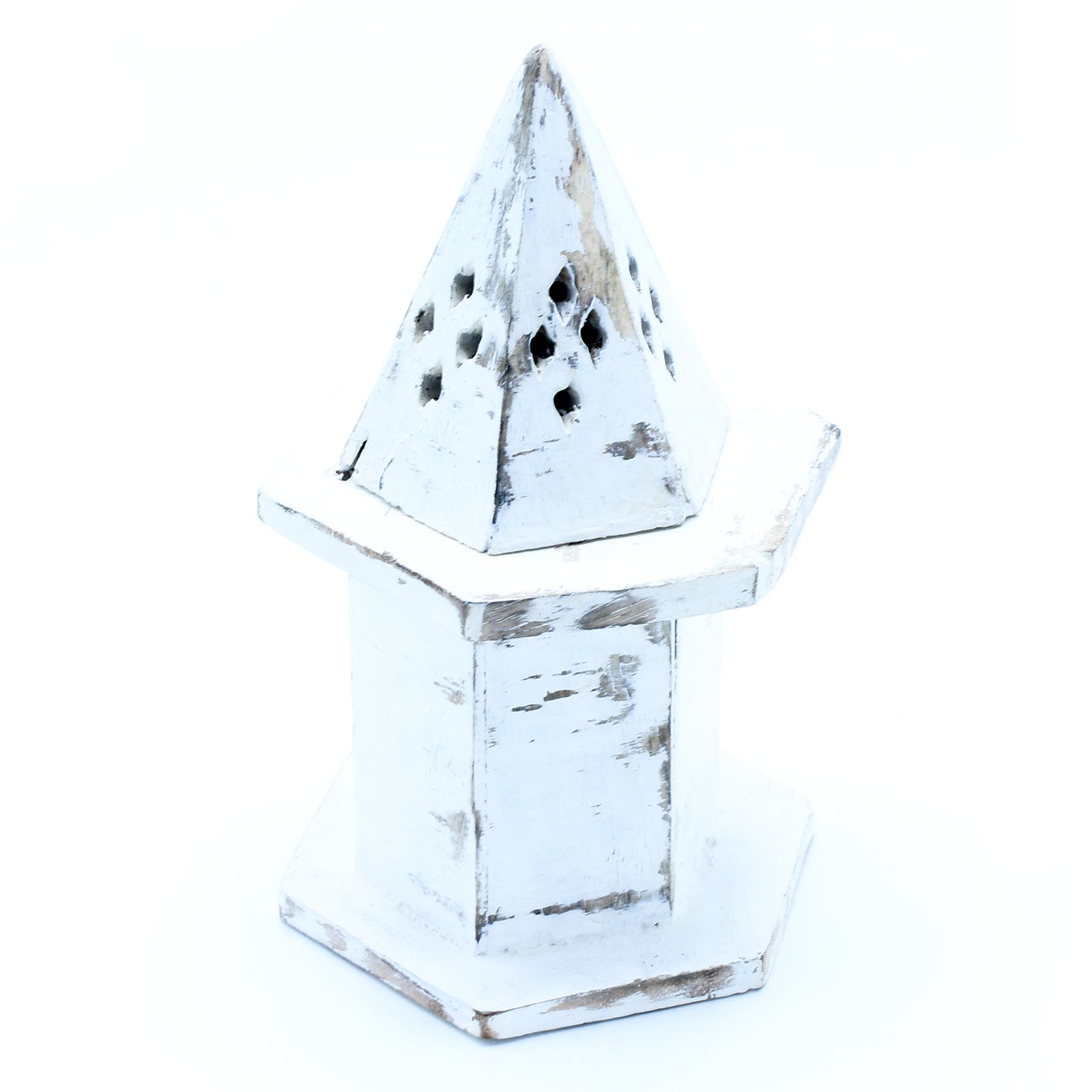 White Washed Incense Holder - Pyramid Mini House - Click Image to Close