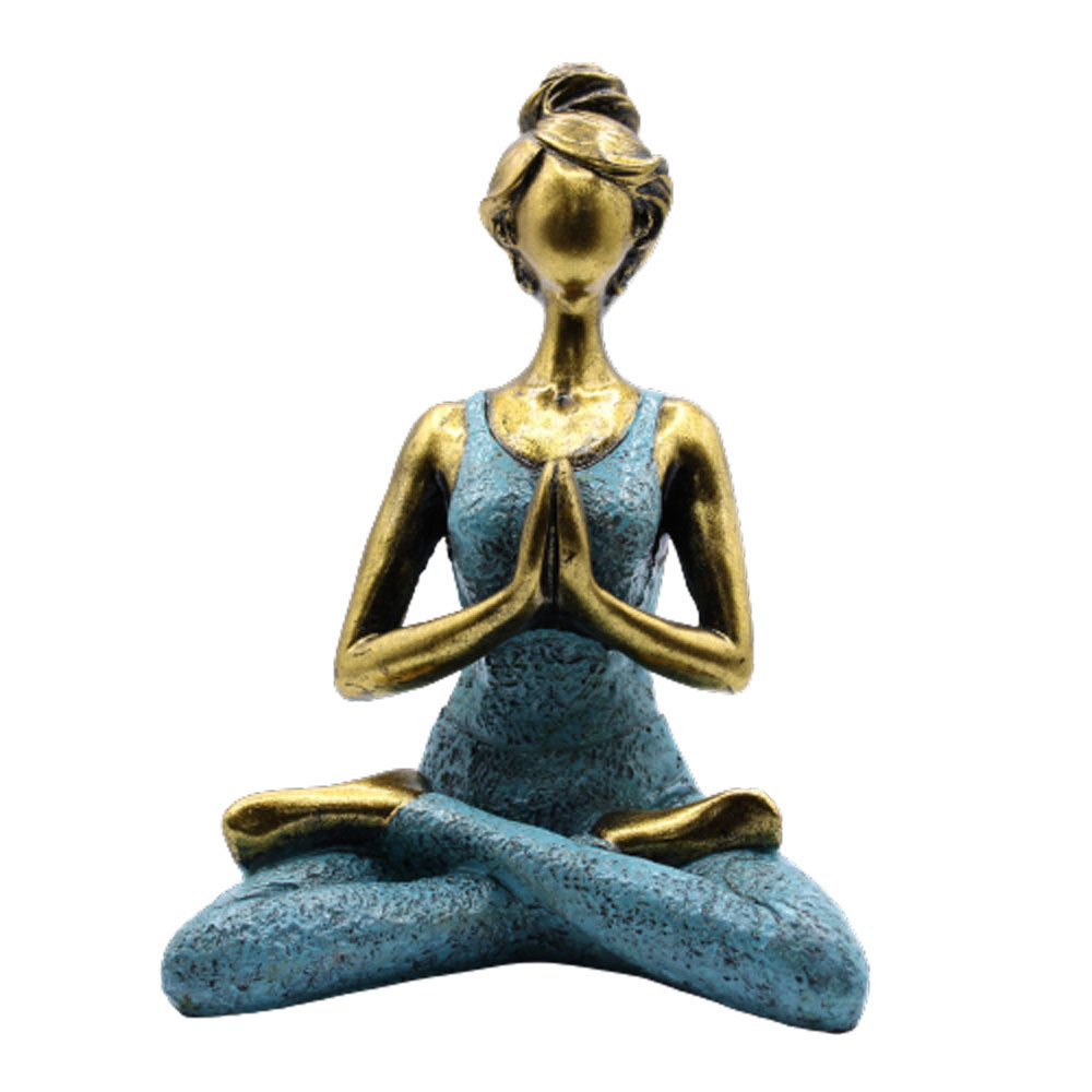 Yoga Lady Figure - Bronze & Turquoise 24cm